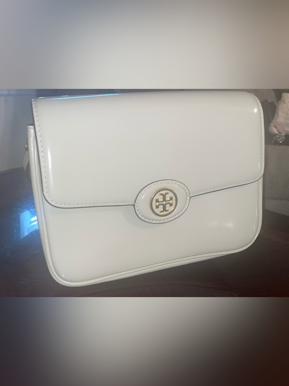 Tory Burch White Leather Crossbody with Gold Logo Accent